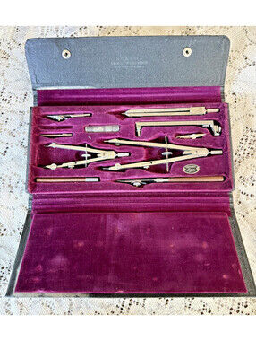 Vintage Original Lotter Drafting Compass Set West Germany Leather Case 5084